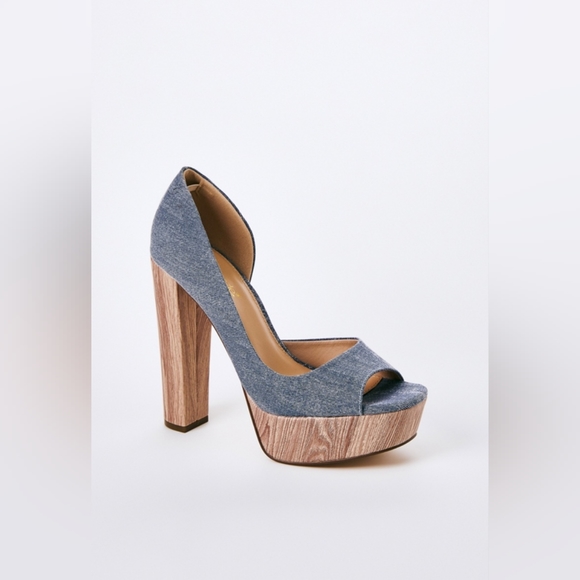 Charli Platform Peep Toe Pump - Recycled Chambray - Picture 2 of 5